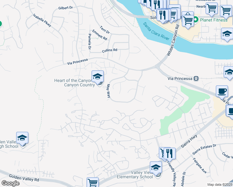 map of restaurants, bars, coffee shops, grocery stores, and more near 26501 Cresthaven Court in Santa Clarita