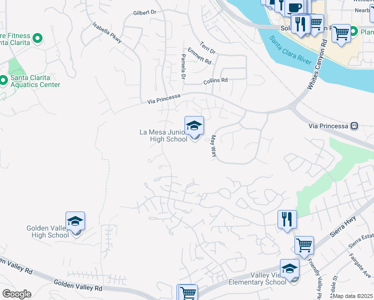 map of restaurants, bars, coffee shops, grocery stores, and more near 26623 May Way in Santa Clarita