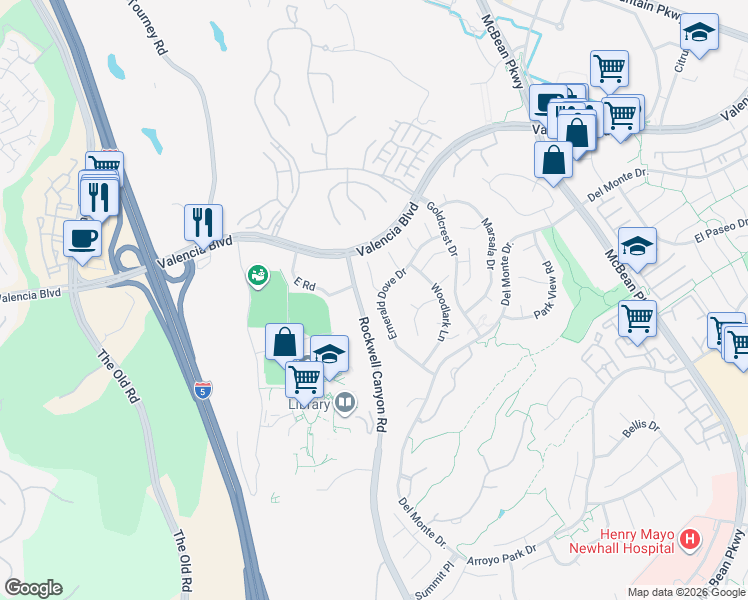 map of restaurants, bars, coffee shops, grocery stores, and more near 26457 Emerald Dove Drive in Santa Clarita
