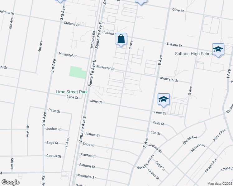 map of restaurants, bars, coffee shops, grocery stores, and more near 8562 C Avenue in Hesperia