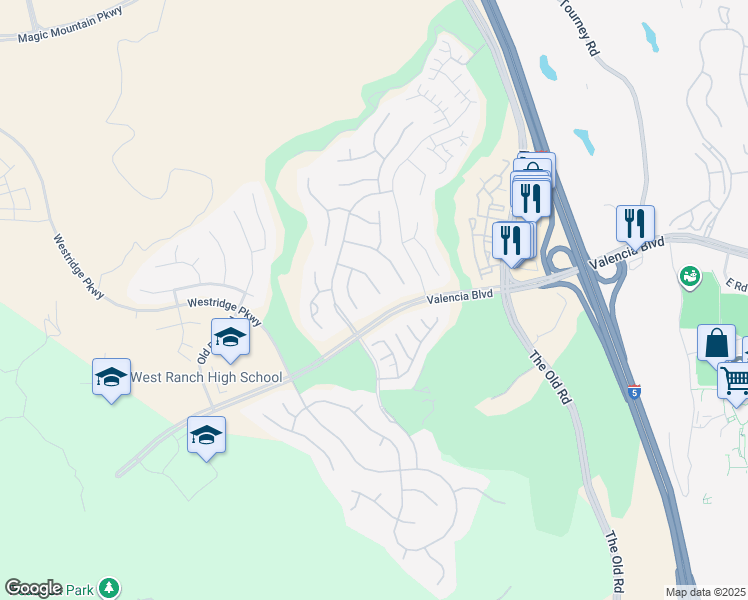 map of restaurants, bars, coffee shops, grocery stores, and more near 26809 Greenleaf Court in Stevenson Ranch