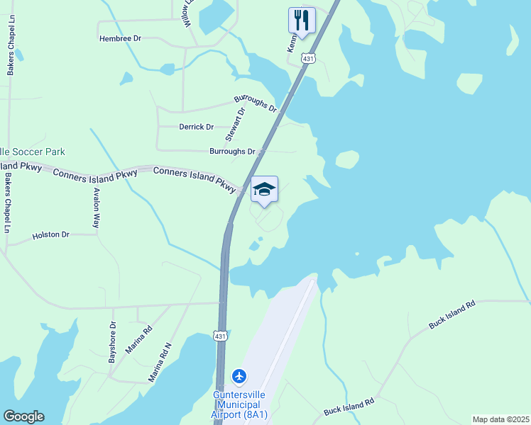 map of restaurants, bars, coffee shops, grocery stores, and more near 140 Claysville School Road in Guntersville