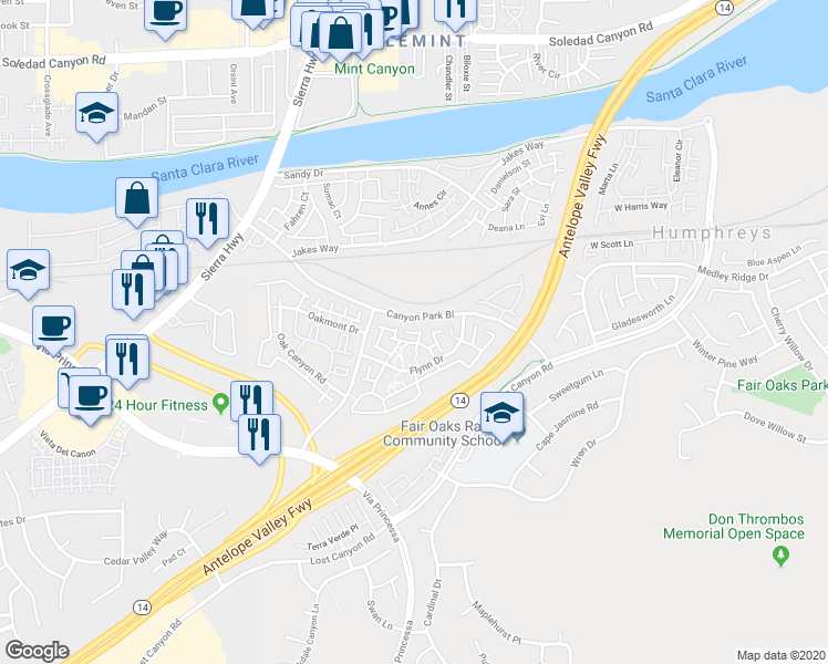 map of restaurants, bars, coffee shops, grocery stores, and more near 18129 Erik Court in Los Angeles County