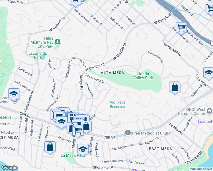 map of restaurants, bars, coffee shops, grocery stores, and more near 815 Roberto Avenue in Santa Barbara