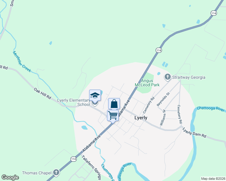 map of restaurants, bars, coffee shops, grocery stores, and more near 27 McLeod Street in Lyerly