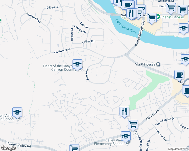 map of restaurants, bars, coffee shops, grocery stores, and more near 26501 Cresthaven Court in Santa Clarita