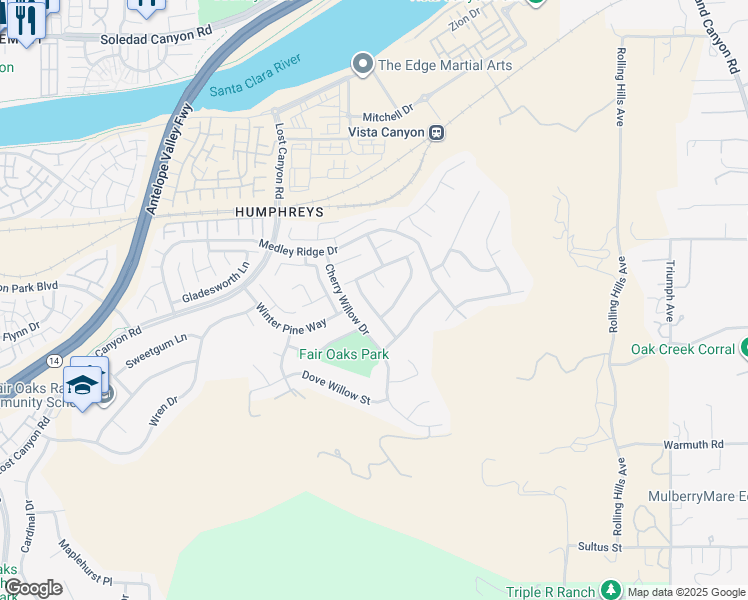 map of restaurants, bars, coffee shops, grocery stores, and more near 27060 Mountain Willow Lane in Santa Clarita