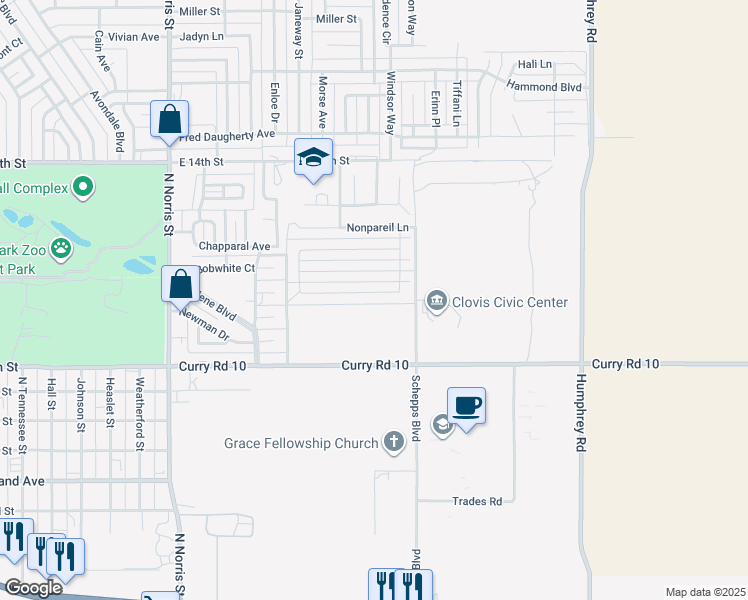 map of restaurants, bars, coffee shops, grocery stores, and more near 709 Almond Tree Lane in Clovis