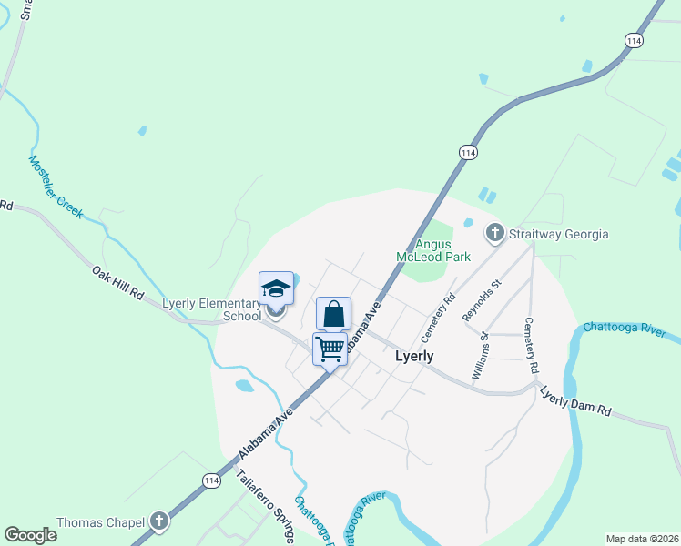 map of restaurants, bars, coffee shops, grocery stores, and more near 27 McLeod Street in Lyerly