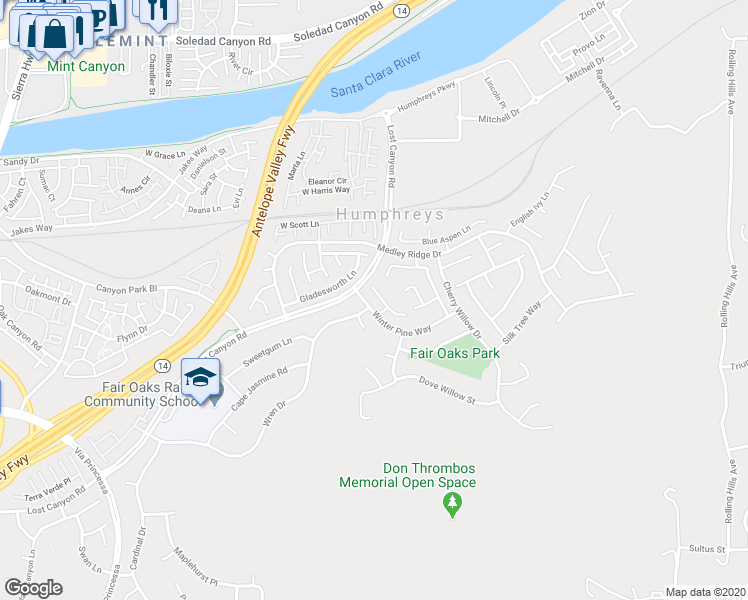 map of restaurants, bars, coffee shops, grocery stores, and more near 27155 Cherry Laurel Place in Los Angeles County