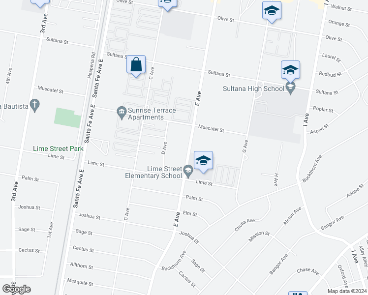 map of restaurants, bars, coffee shops, grocery stores, and more near E Avenue in Hesperia