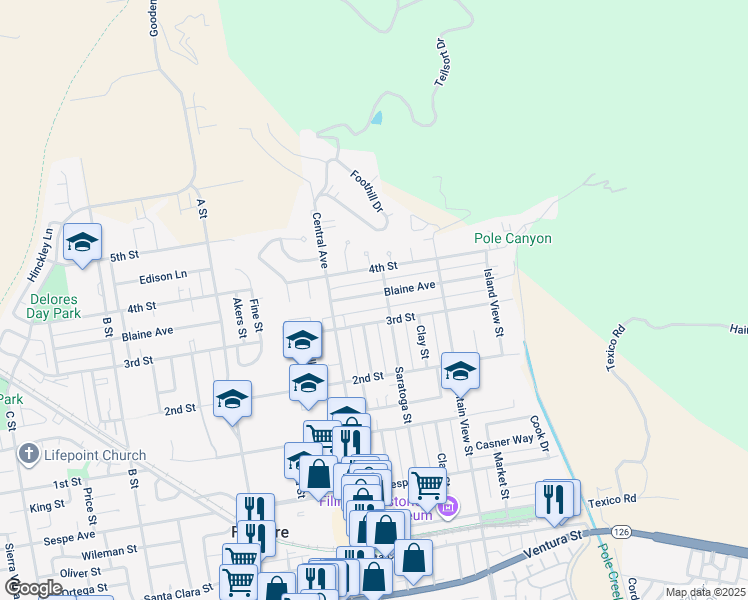 map of restaurants, bars, coffee shops, grocery stores, and more near 412 Blaine Avenue in Fillmore