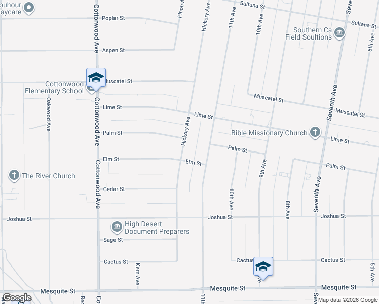 map of restaurants, bars, coffee shops, grocery stores, and more near 8637 Hickory Avenue in Hesperia