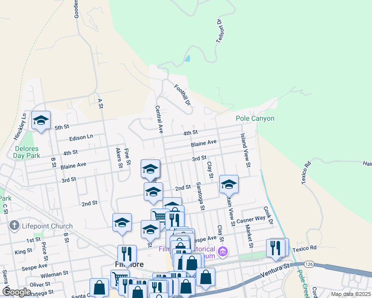 map of restaurants, bars, coffee shops, grocery stores, and more near 412 Blaine Avenue in Fillmore