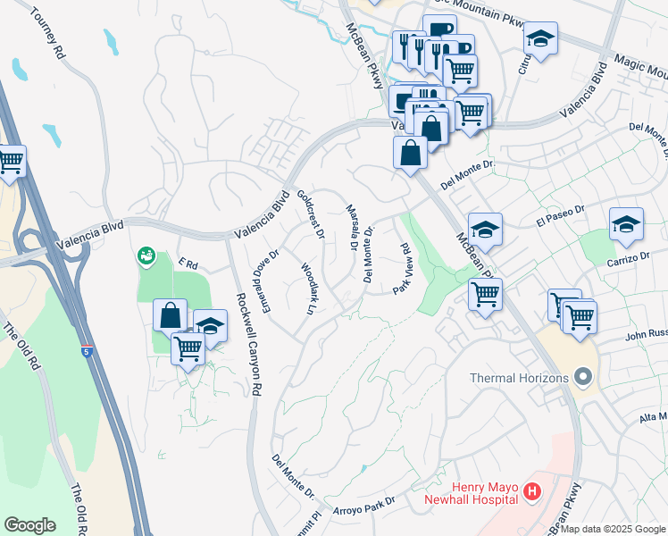 map of restaurants, bars, coffee shops, grocery stores, and more near 26306 Ivrea Place in Santa Clarita