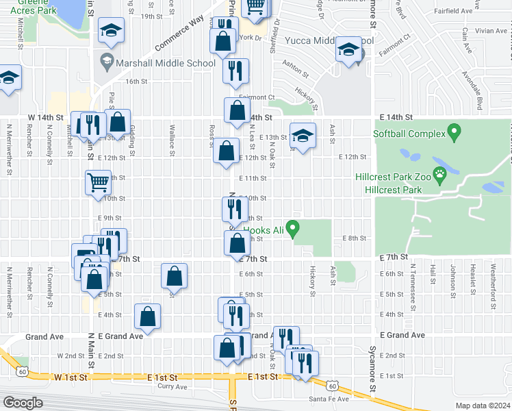 map of restaurants, bars, coffee shops, grocery stores, and more near 901 East 10th Street in Clovis