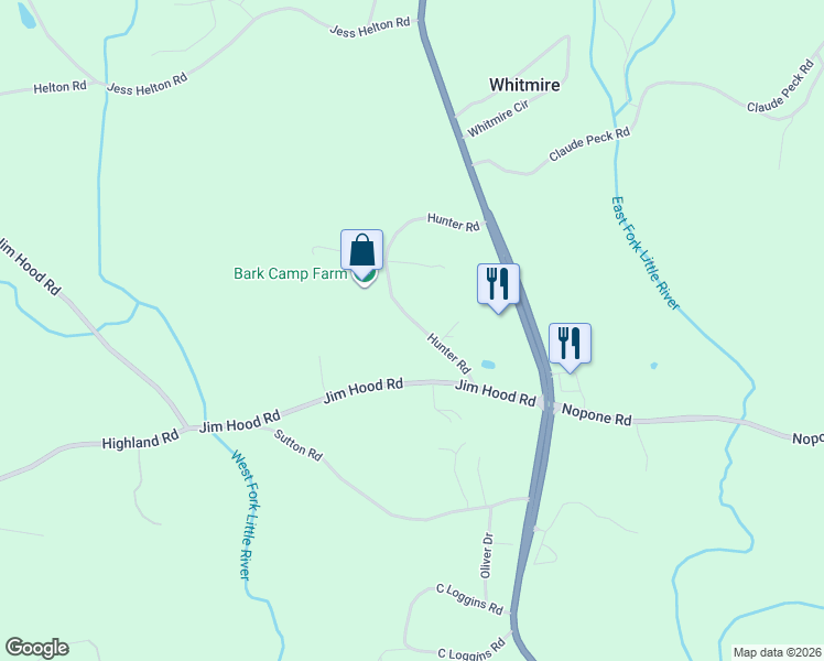 map of restaurants, bars, coffee shops, grocery stores, and more near 4320 Hunter Road in Gainesville