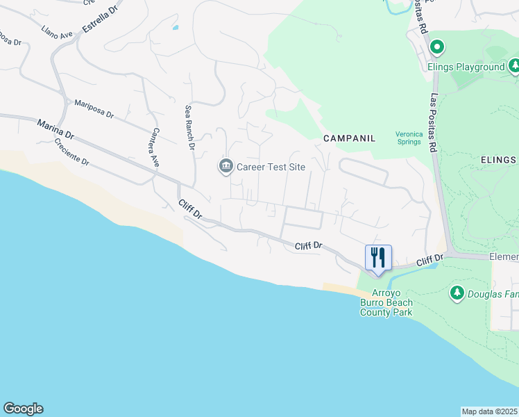 map of restaurants, bars, coffee shops, grocery stores, and more near 3320 Cliff Drive in Santa Barbara