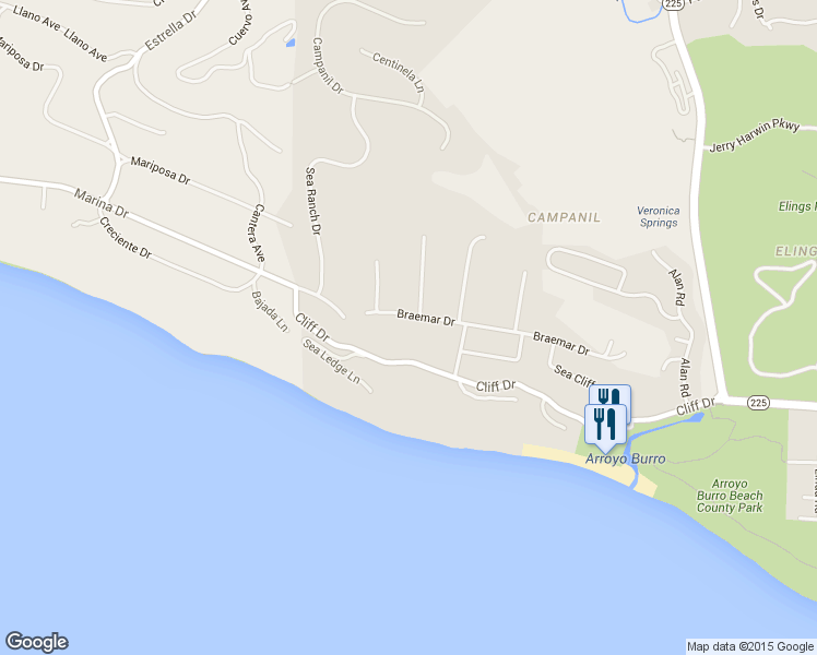 map of restaurants, bars, coffee shops, grocery stores, and more near 3320 Cliff Drive in Santa Barbara