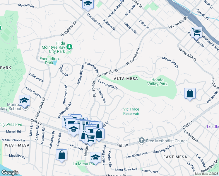 map of restaurants, bars, coffee shops, grocery stores, and more near 1749 La Coronilla Drive in Santa Barbara
