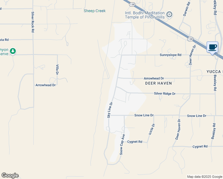 map of restaurants, bars, coffee shops, grocery stores, and more near 8676 Sky Line Drive in Pinon Hills