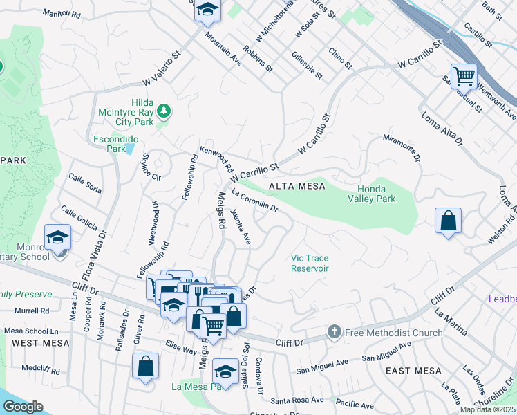 map of restaurants, bars, coffee shops, grocery stores, and more near 1749 La Coronilla Drive in Santa Barbara