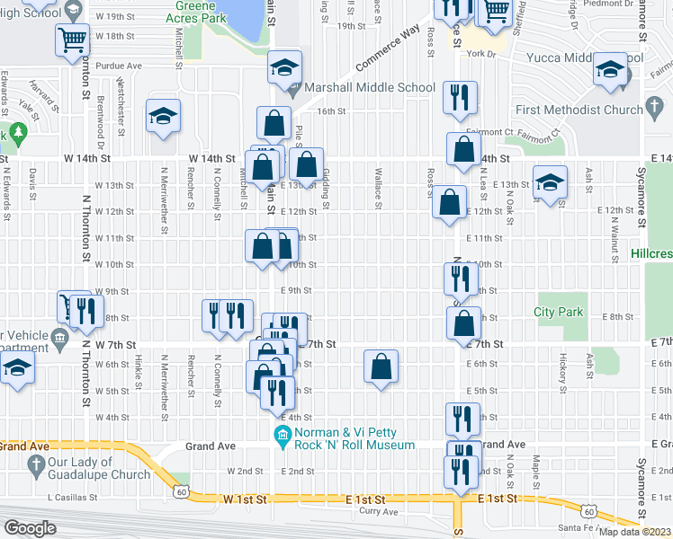 map of restaurants, bars, coffee shops, grocery stores, and more near 913 Gidding Street in Clovis