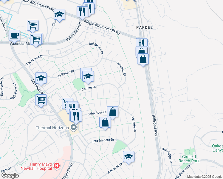 map of restaurants, bars, coffee shops, grocery stores, and more near 23418 Pomita Place in Santa Clarita