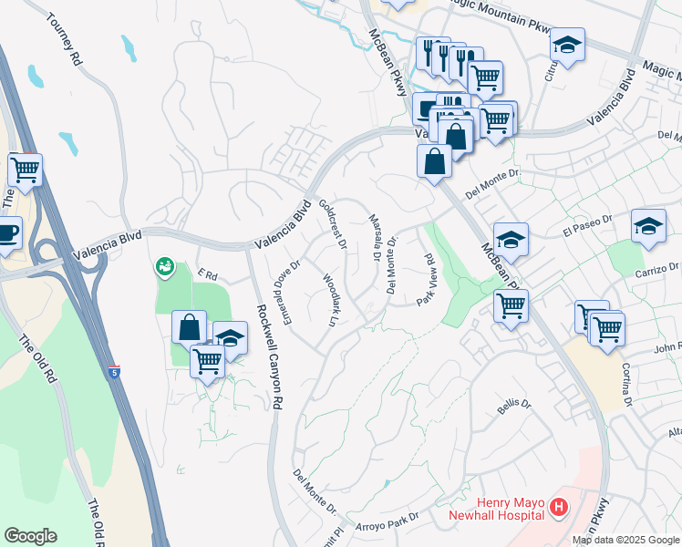 map of restaurants, bars, coffee shops, grocery stores, and more near 26301 Marsala Drive in Santa Clarita
