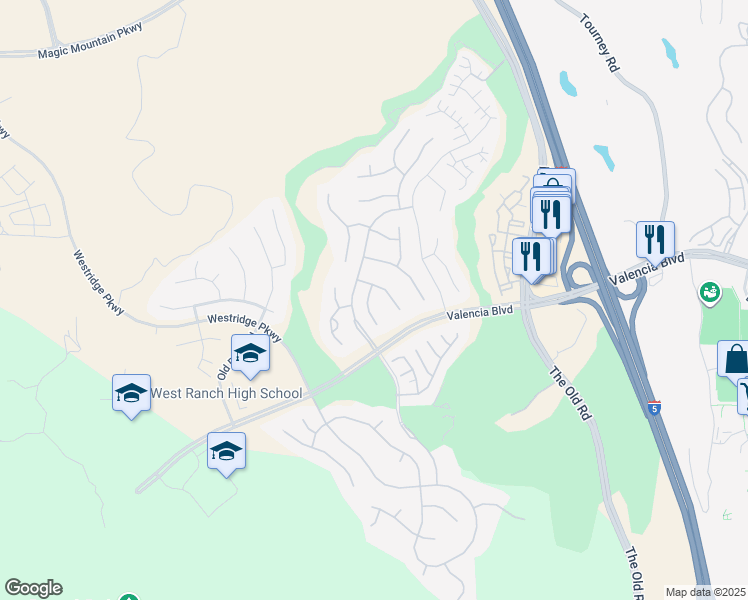 map of restaurants, bars, coffee shops, grocery stores, and more near 26809 Greenleaf Court in Stevenson Ranch