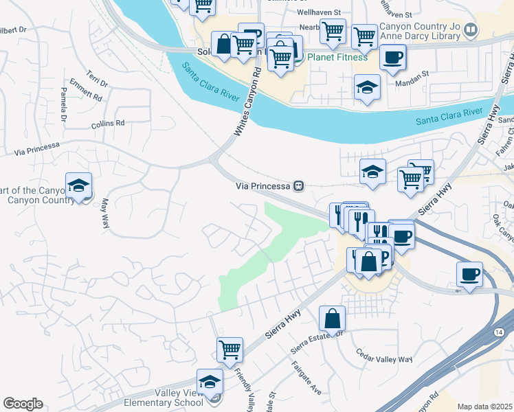 map of restaurants, bars, coffee shops, grocery stores, and more near 26851 Oak Branch Cir in Santa Clarita