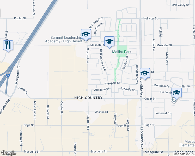 map of restaurants, bars, coffee shops, grocery stores, and more near 12974 Newport Street in Hesperia