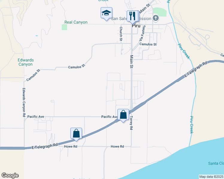 map of restaurants, bars, coffee shops, grocery stores, and more near 201 Murcott Avenue in Piru