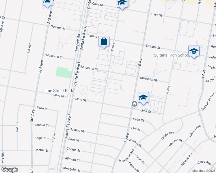 map of restaurants, bars, coffee shops, grocery stores, and more near 8625 C Avenue in Hesperia