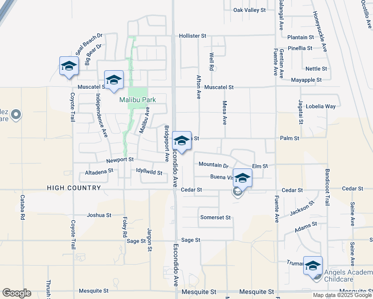 map of restaurants, bars, coffee shops, grocery stores, and more near 8663 Aberdeen Court in Hesperia