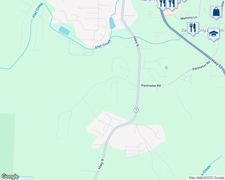 map of restaurants, bars, coffee shops, grocery stores, and more near 91 Crockett Drive in Dawsonville