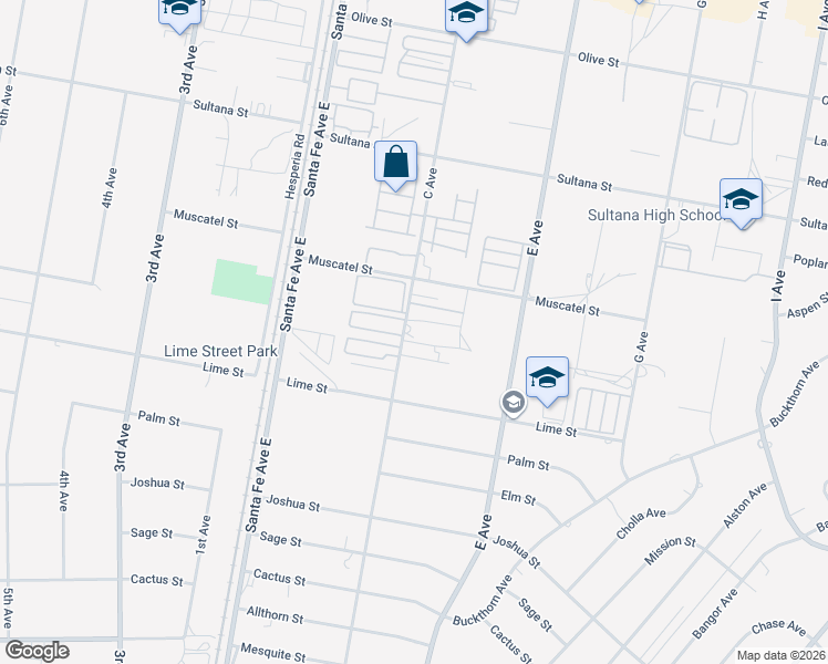 map of restaurants, bars, coffee shops, grocery stores, and more near 8625 C Avenue in Hesperia