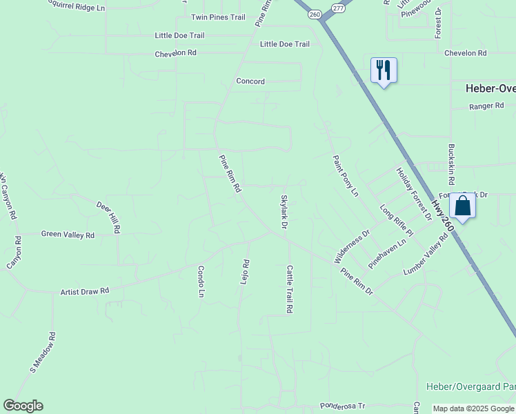 map of restaurants, bars, coffee shops, grocery stores, and more near 2005 Sunset Trail in Heber-Overgaard