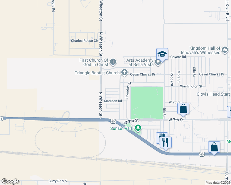 map of restaurants, bars, coffee shops, grocery stores, and more near 3824 Buchanan Court in Clovis