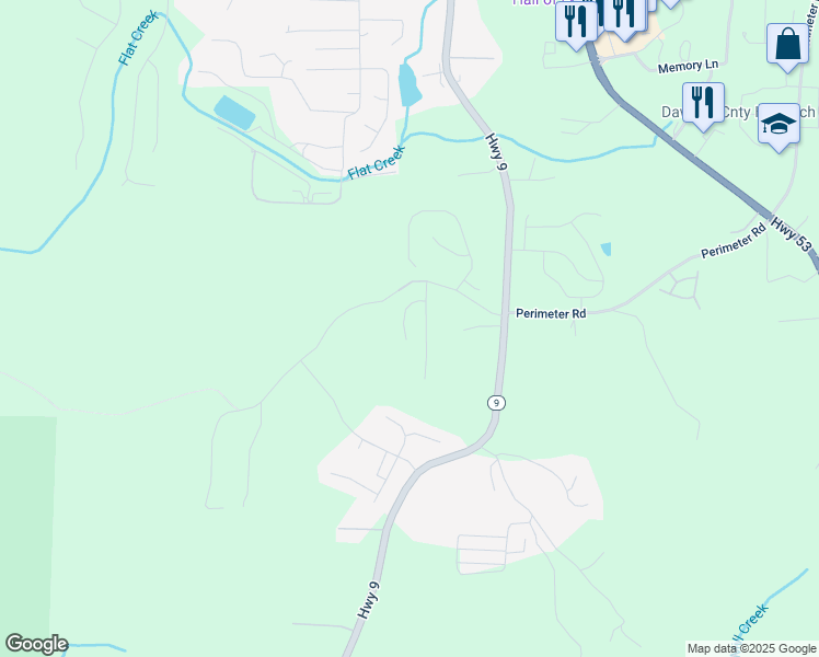 map of restaurants, bars, coffee shops, grocery stores, and more near 91 Crockett Drive in Dawsonville
