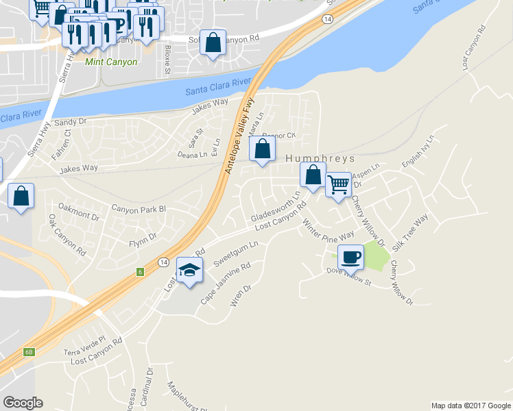 map of restaurants, bars, coffee shops, grocery stores, and more near 27220 Sterling Grove Lane in Santa Clarita