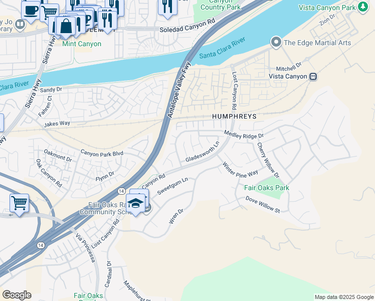 map of restaurants, bars, coffee shops, grocery stores, and more near 27220 Sterling Grove Lane in Santa Clarita
