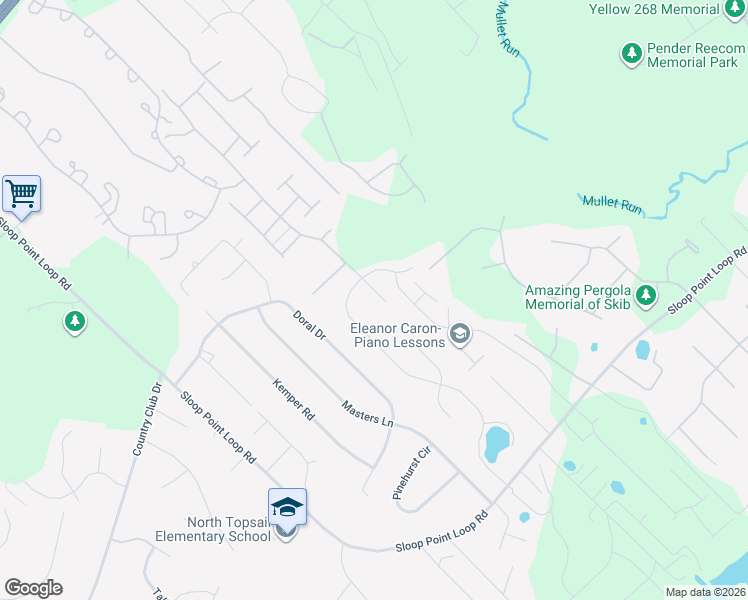 map of restaurants, bars, coffee shops, grocery stores, and more near 1050 Topsail Greens Drive in Hampstead