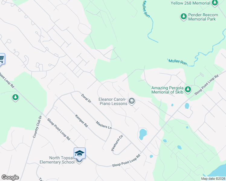 map of restaurants, bars, coffee shops, grocery stores, and more near 1052 Topsail Greens Drive in Hampstead