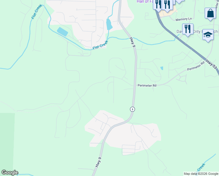 map of restaurants, bars, coffee shops, grocery stores, and more near 79 Crockett Drive in Dawsonville