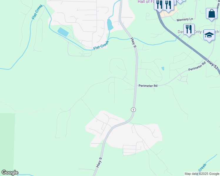 map of restaurants, bars, coffee shops, grocery stores, and more near 79 Crockett Drive in Dawsonville