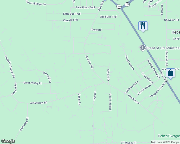 map of restaurants, bars, coffee shops, grocery stores, and more near 2921 Pine Rim Road in Heber-Overgaard