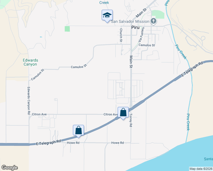 map of restaurants, bars, coffee shops, grocery stores, and more near 204 Citron Avenue in Piru