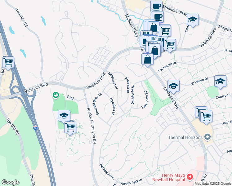 map of restaurants, bars, coffee shops, grocery stores, and more near 26343 Ivrea Place in Santa Clarita