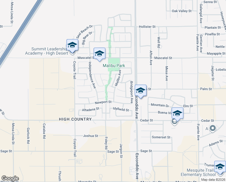 map of restaurants, bars, coffee shops, grocery stores, and more near 13122 Sunnyvale Court in Hesperia